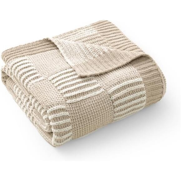 Checkered knit throw blanket soft chenille cozy couch sofa decorative home decor - Picture 5 of 7